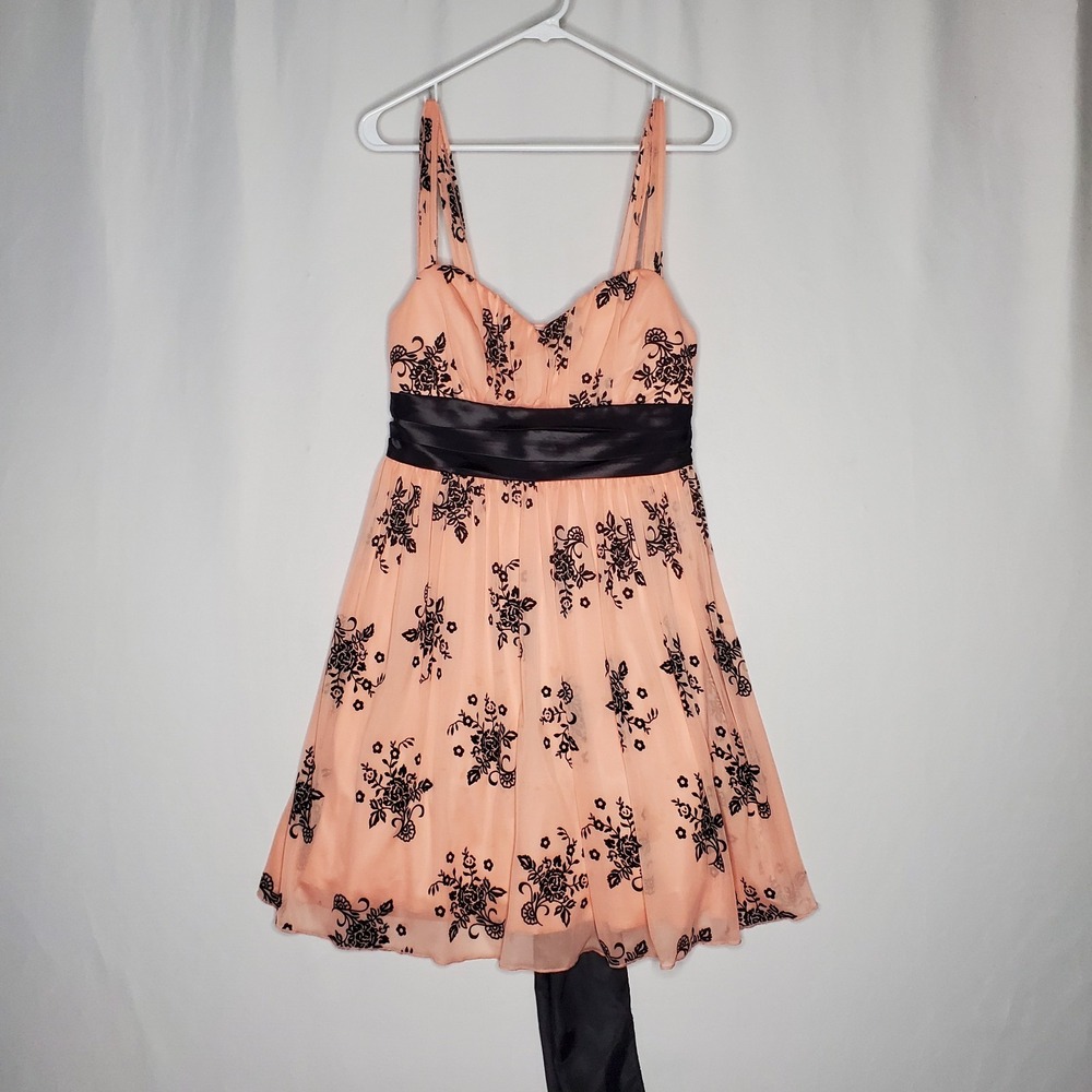 Trixxi Dress Large Empire Bow Tie Peach Black Padded Sweetheart Fairy Whimsigoth